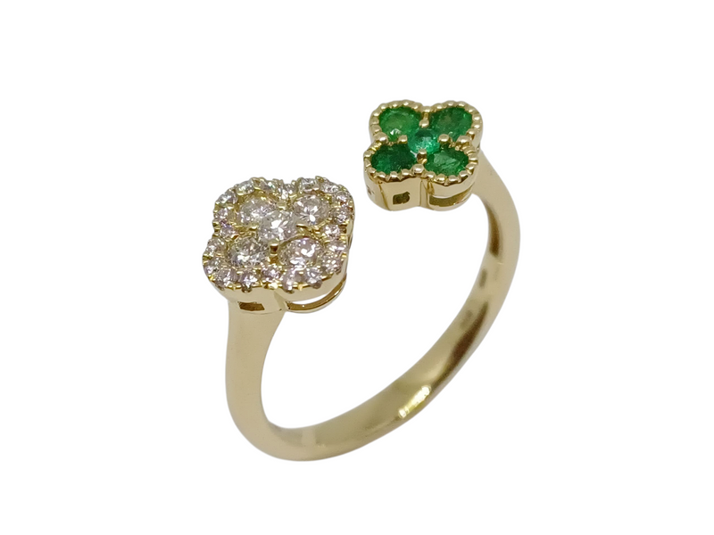 Anillo Doble Trebol Diamante y Esmeralda