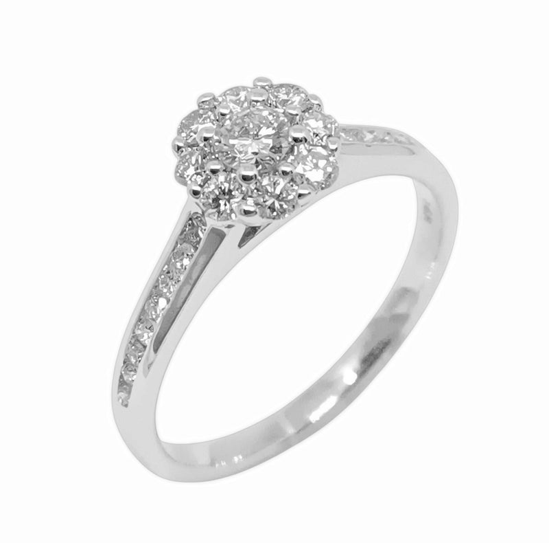 Anillo Solitario Flor Oro Blanco