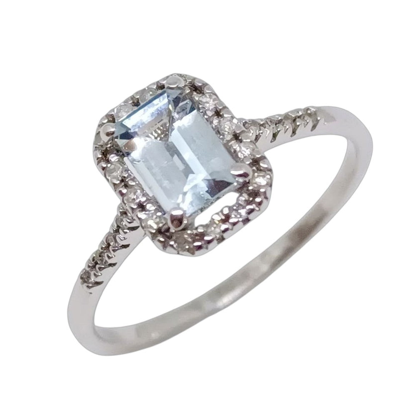 Anillo Aguamarina con Diamante Natural