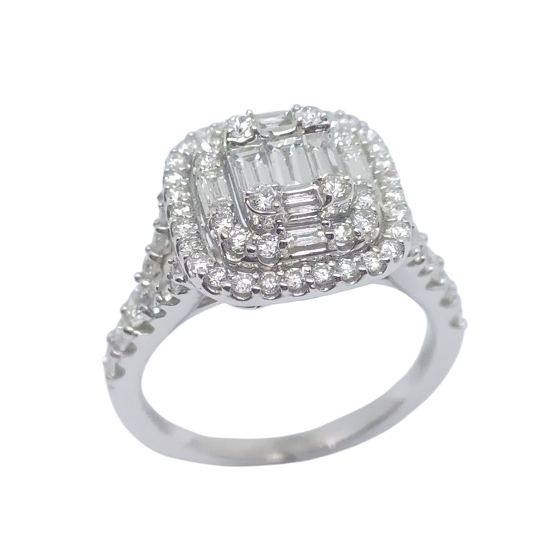 Anillo Baguette Doble Halo de Brillantes