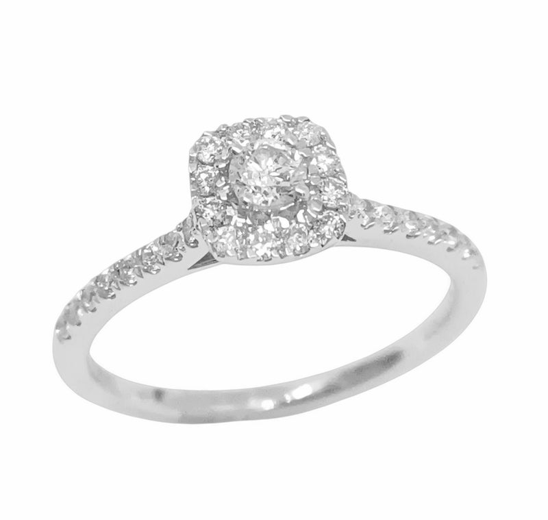 Anillo Halo Cuadrado y Brillantes Laterales