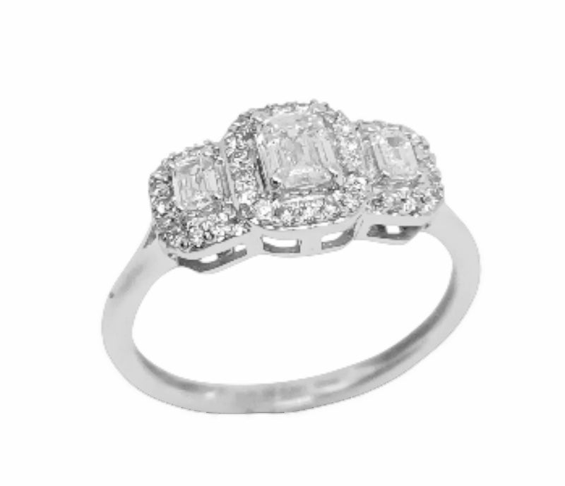 Anillo Triple Baguette y Halo