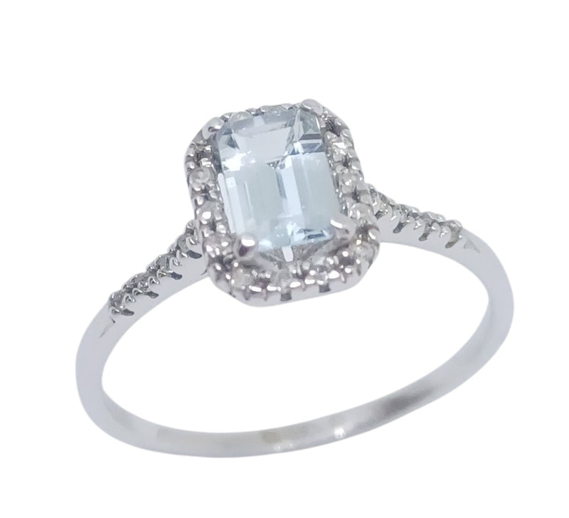 Anillo Aguamarina con Diamante Natural