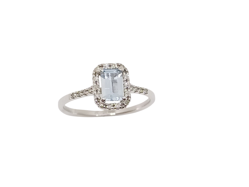 Anillo de Aguamarina con Diamante Natural