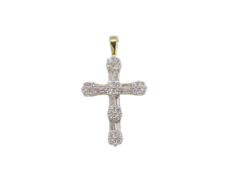 Cruz Oro Amarillo con Diamantes
